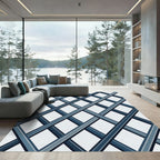 Modern Navy Geometric Interlocking Lattice Rug