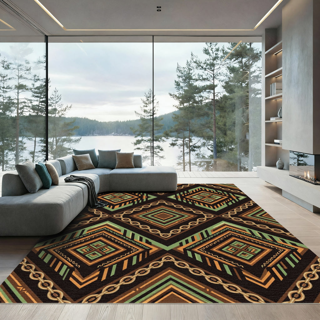 Geometric Earth Tone Chain Diamond Rug