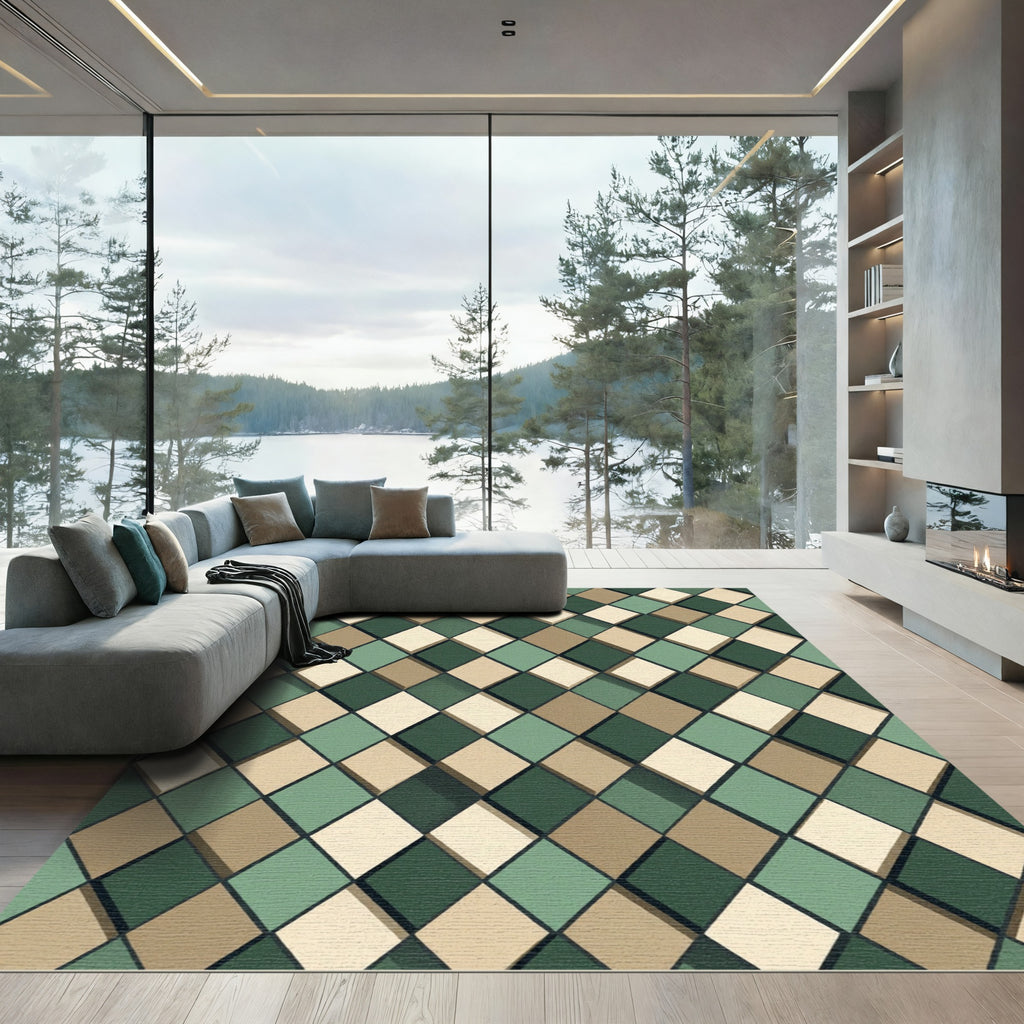 Sage and Taupe Geometric Diamond Rug