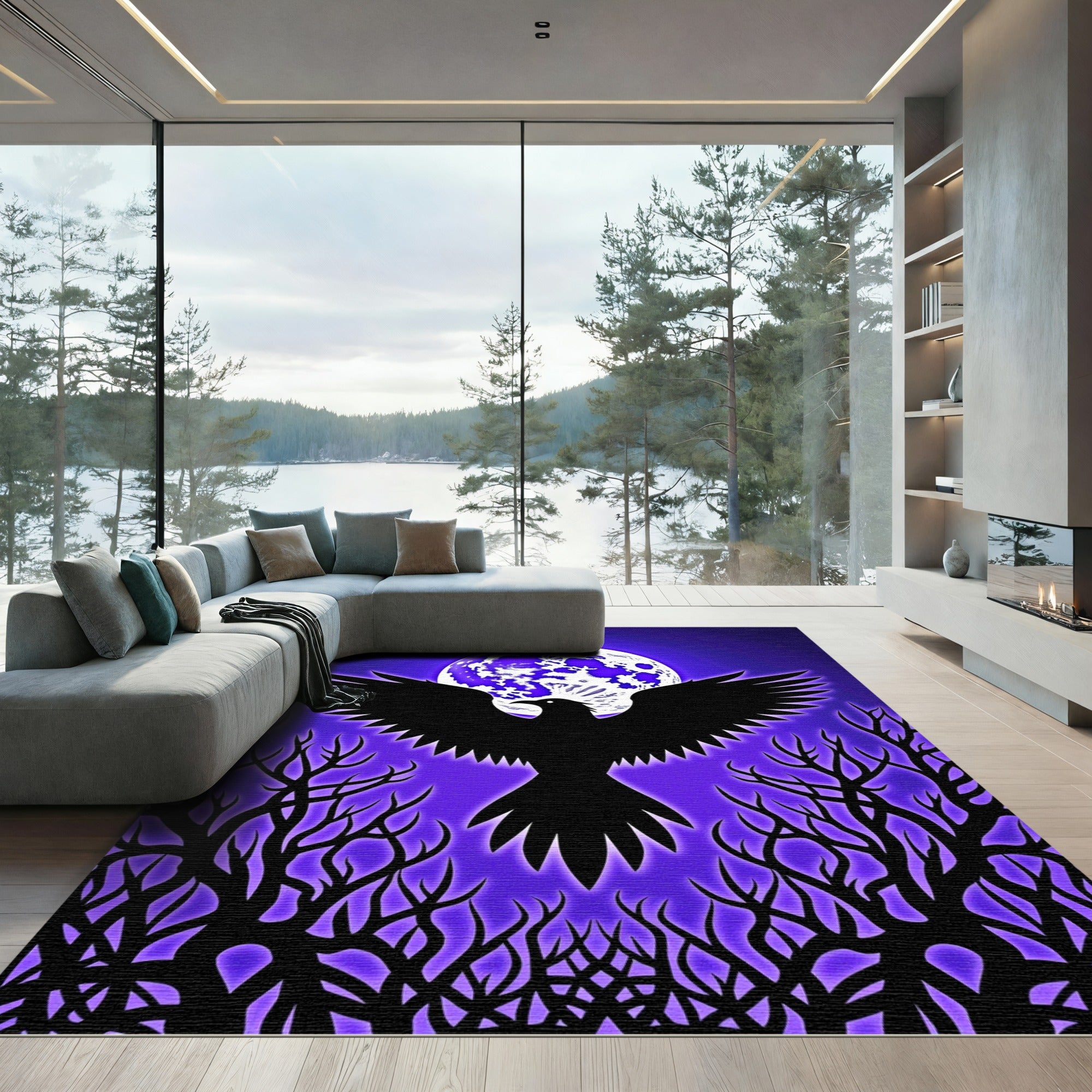 Ethereal Raven Moonlit Forest Rug
