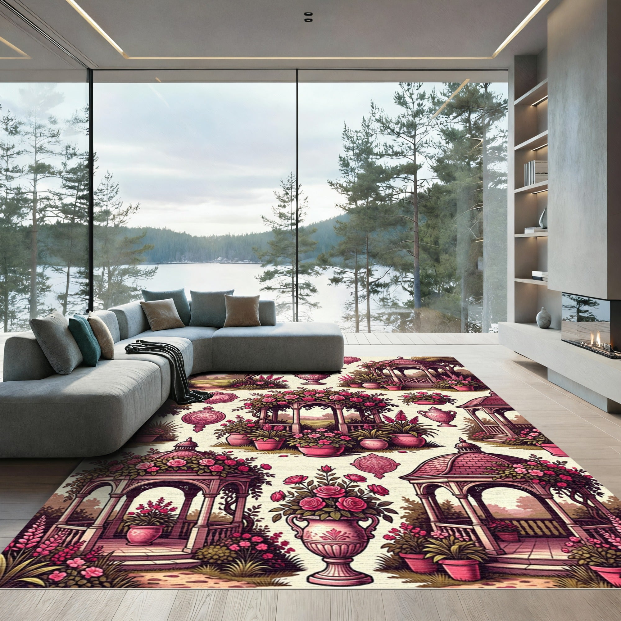 Pink Rose Garden Gazebo Collection Rug