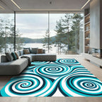 Dynamic Teal Blue Swirl Vortex Rug