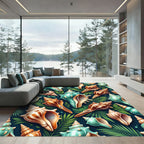 Tropical Teal Seashell and Leaf Illustration Rug