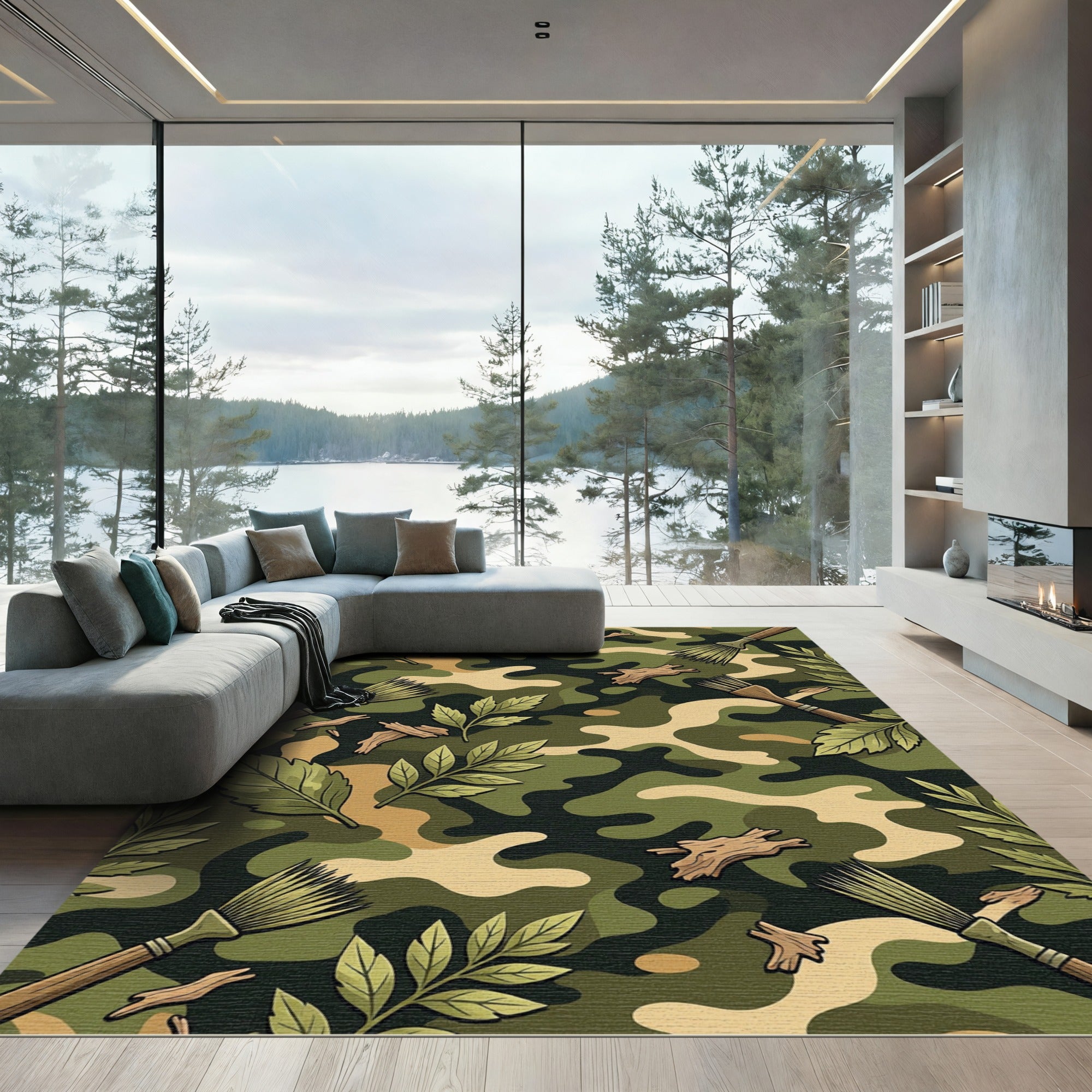 Forest Camouflage Foliage and Brush Rug