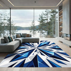 Geometric Blue Crystal Shard Abstract Rug