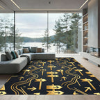 Golden Navigator Symbols on Charcoal Background Rug