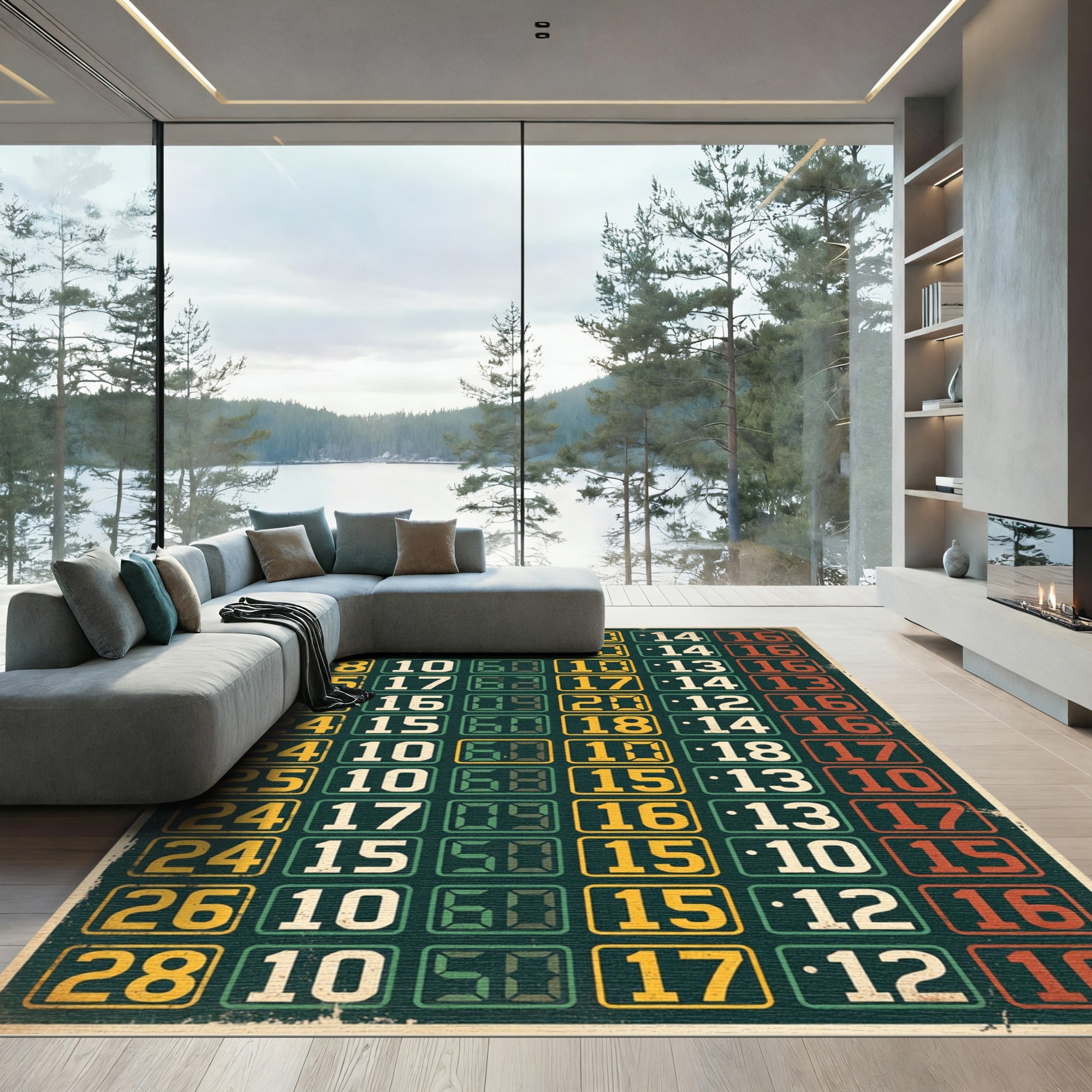 Retro Digital Clock Number Grid Wall-Art Rug