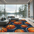 Dynamic Orange Basketball Motion Spheres Rug