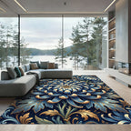 Blue Chrysanthemum Golden Leaf Botanical Rug
