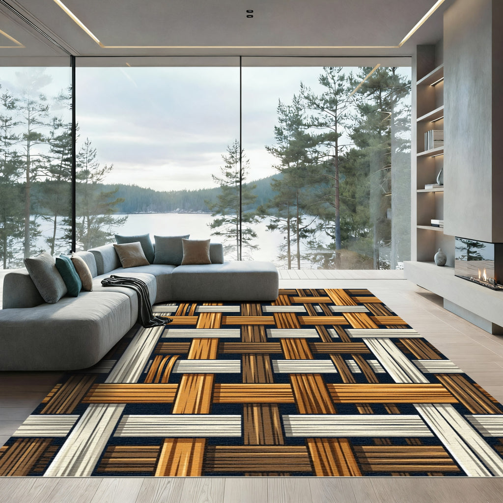 Intertwined Wood Texture Basketweave Rug
