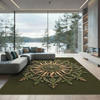 Ornate Olive Gold Sunburst Medallion Rug