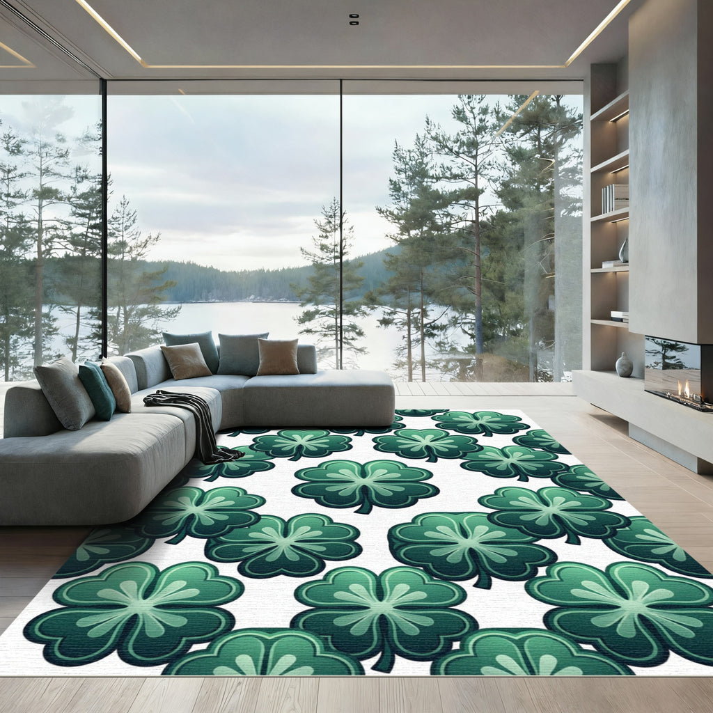 Emerald Four Leaf Clover Grid Rug