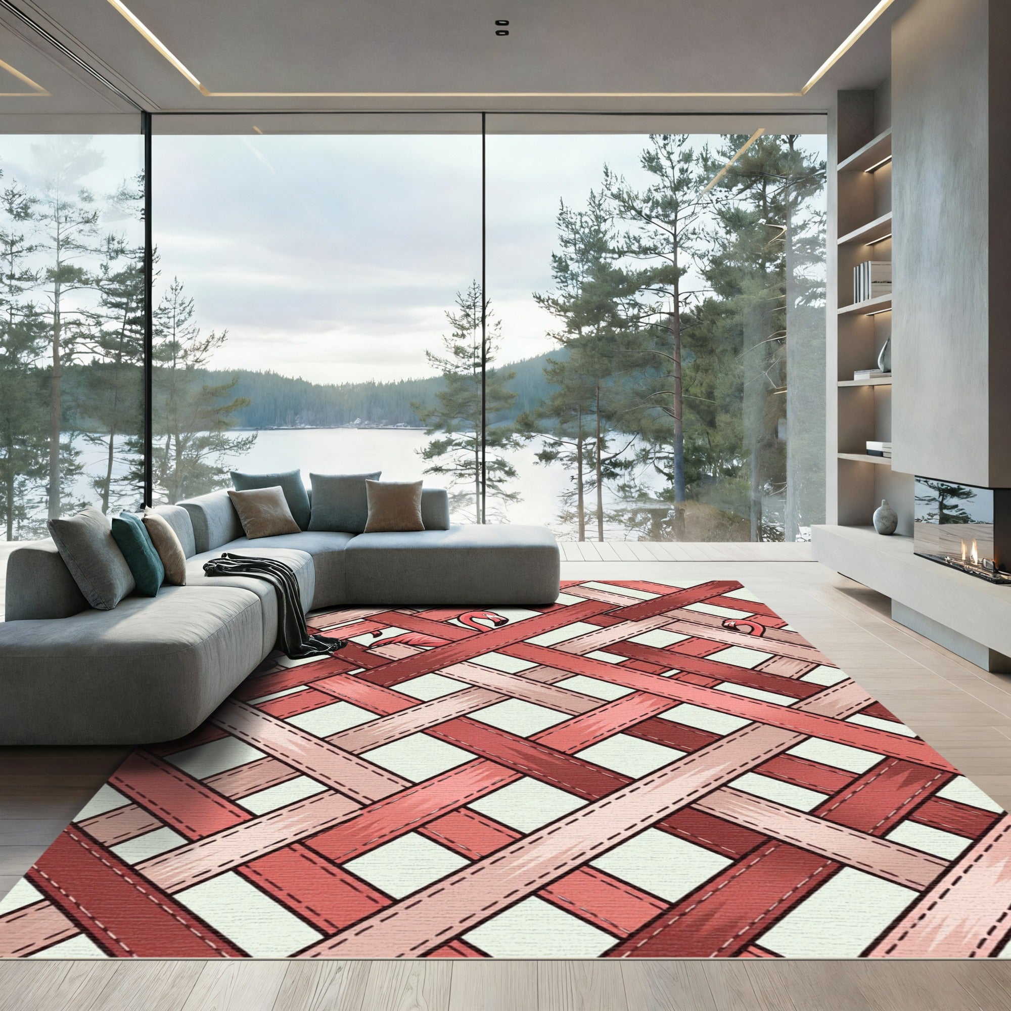 Pink Flamingo Lattice Texture Rug