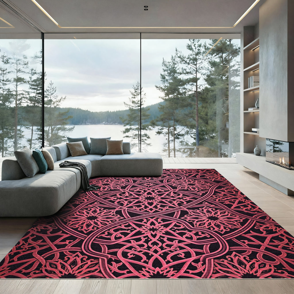 Ornate Crimson Intertwined Floral Medallion Rug