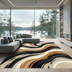 Modern Abstract Swirling Earth Tone Wave Rug