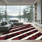 Dark Maroon Hearts on Diagonal Stripes Rug