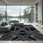 Monochrome Geometric Architectural Diamond Grid Rug