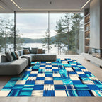 Blue Aqua Patchwork Checkerboard Rug