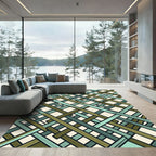 Olive and Teal Intersecting Geometric Weave Rug