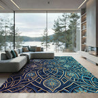 Intricate Teal Gold Arabesque Floral Rug