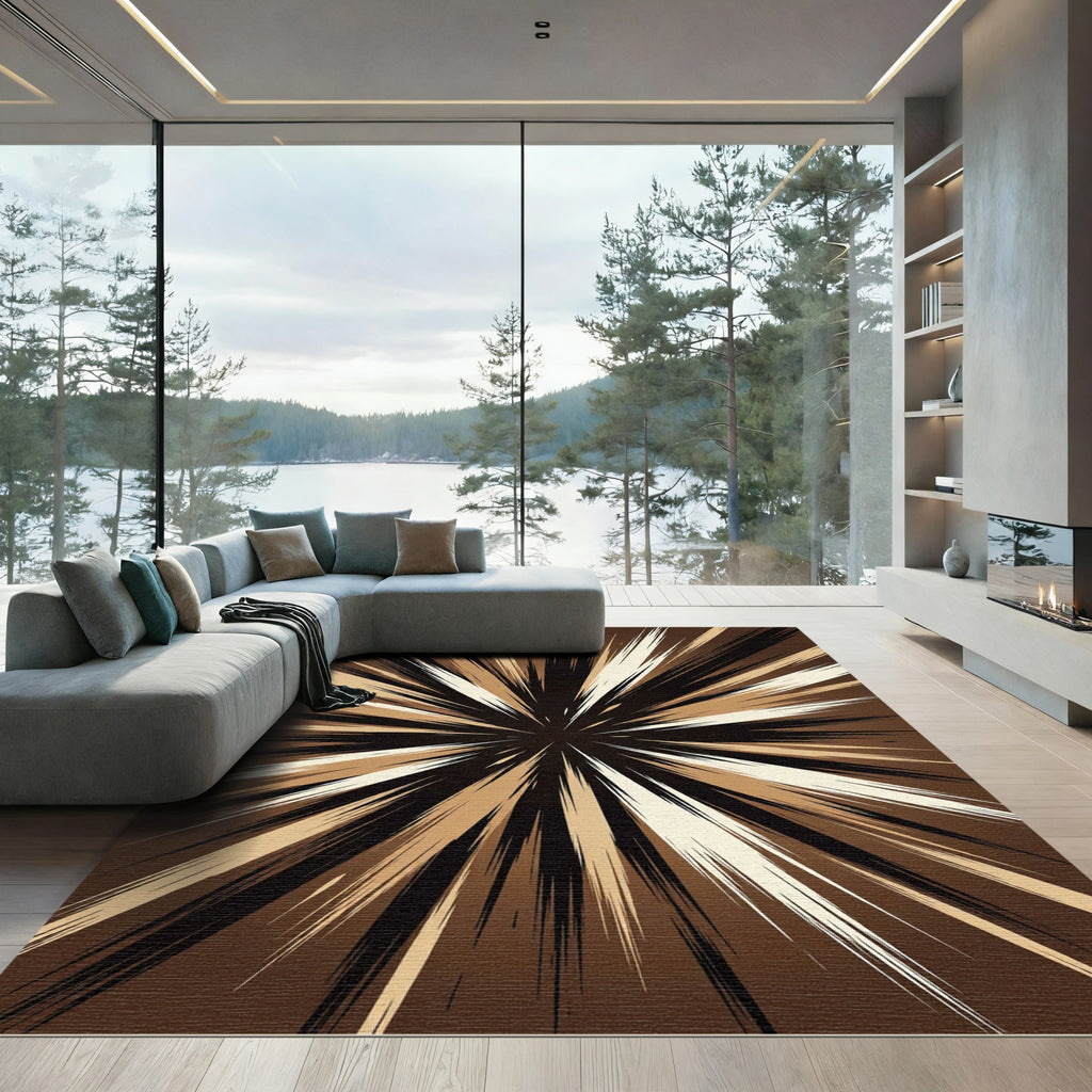 Brown Starburst Sharp Rays Rug