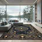 Ornate Gold and Navy Neoclassical Urn Rug