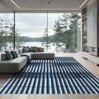 Modern Blue White Vertical Stripe Rug