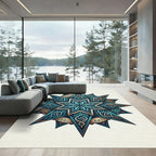 Teal Gold Ornate Celestial Star Medallion Rug