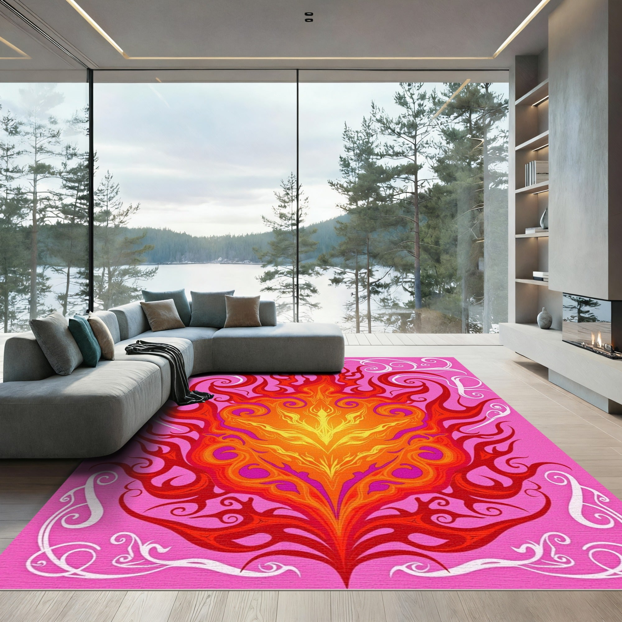 Vibrant Pink Fire Swirl Rug