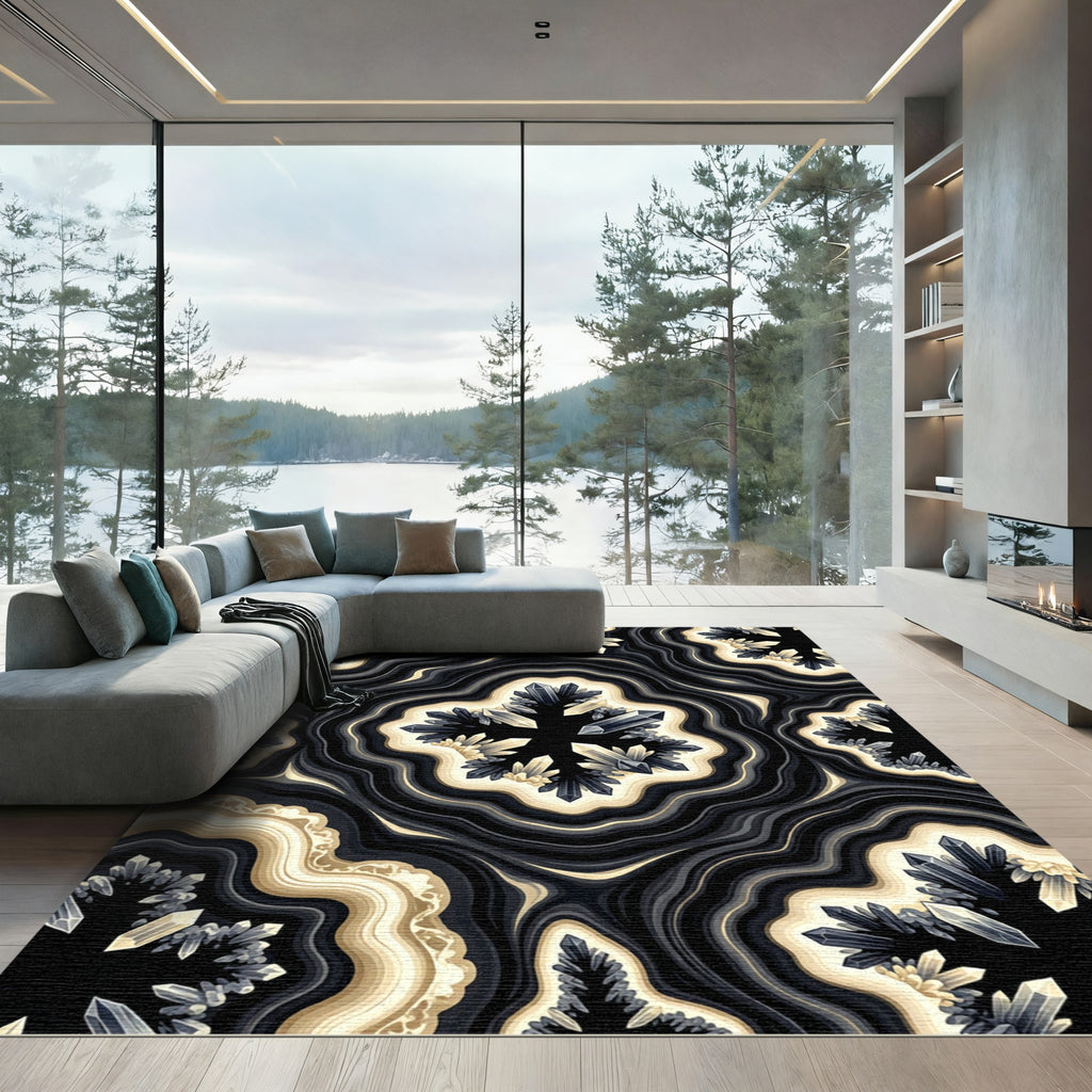 Ethereal Monochrome Geode Crystal Abstract Rug
