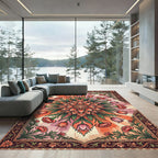 Radiant Coral Floral Burst Mandala Rug