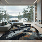 Contemporary Charcoal Gray Ink Brush Stroke Rug