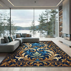 Royal Blue and Gold Scrolling Acanthus Rug