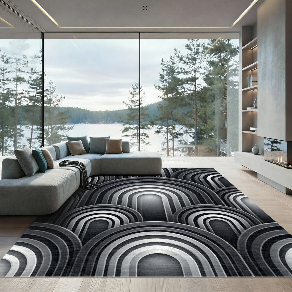 Monochrome Arched Art Deco Geometric Rug