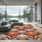 Art Deco Fan Shell Coral Gold Rug