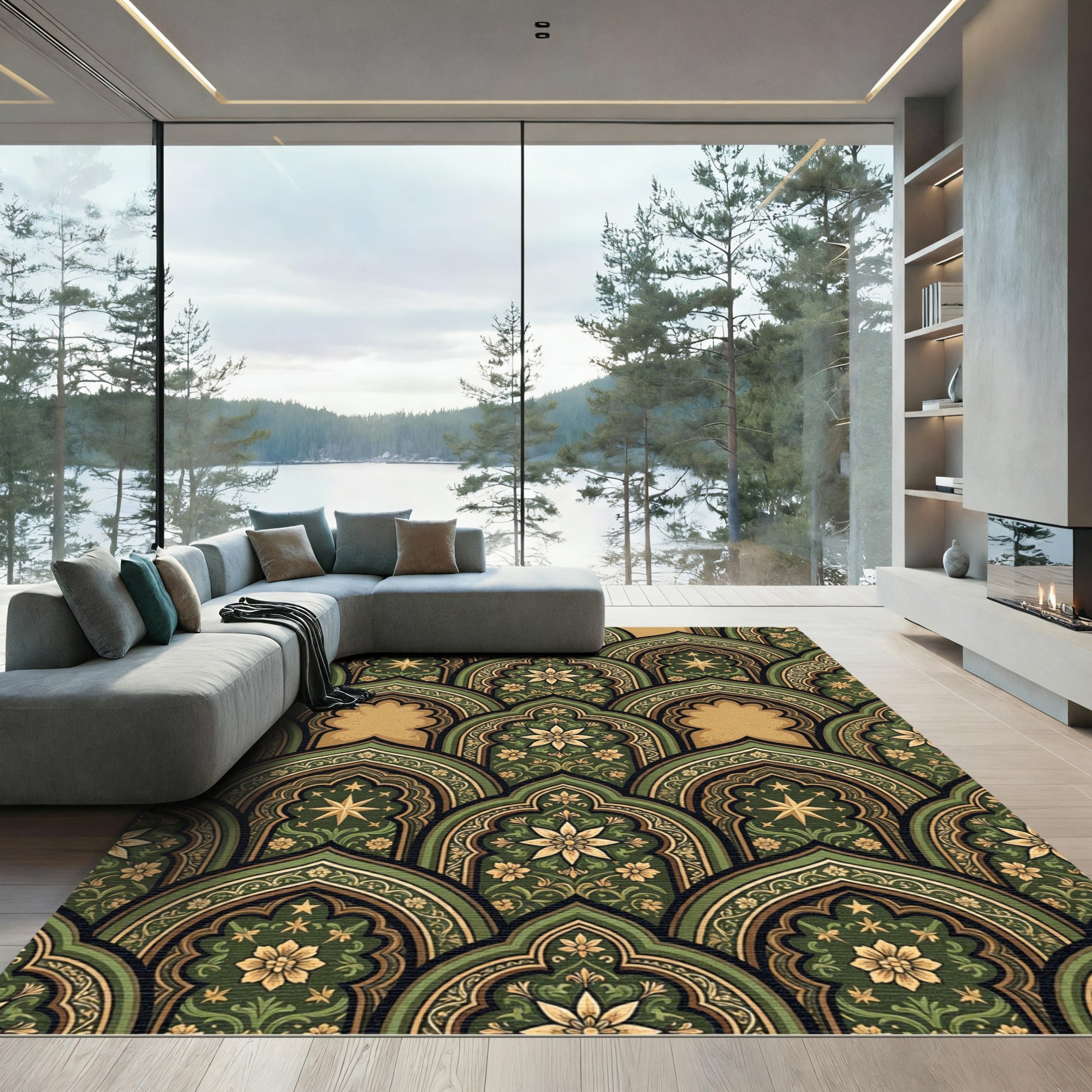 Emerald Green Archway Floral Medallion Rug