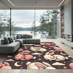 Whimsical Sleeping Bunny Celestial Moon Clouds Rug