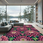 Burgundy Chrysanthemum Floral Garden Rug