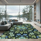 Botanical Blue Rose and Clematis Medallion Rug