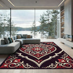 Elegant Crimson Cream Heart Floral Medallion Rug