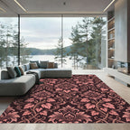 Elegant Dusty Rose Damask Scrolling Vines Rug