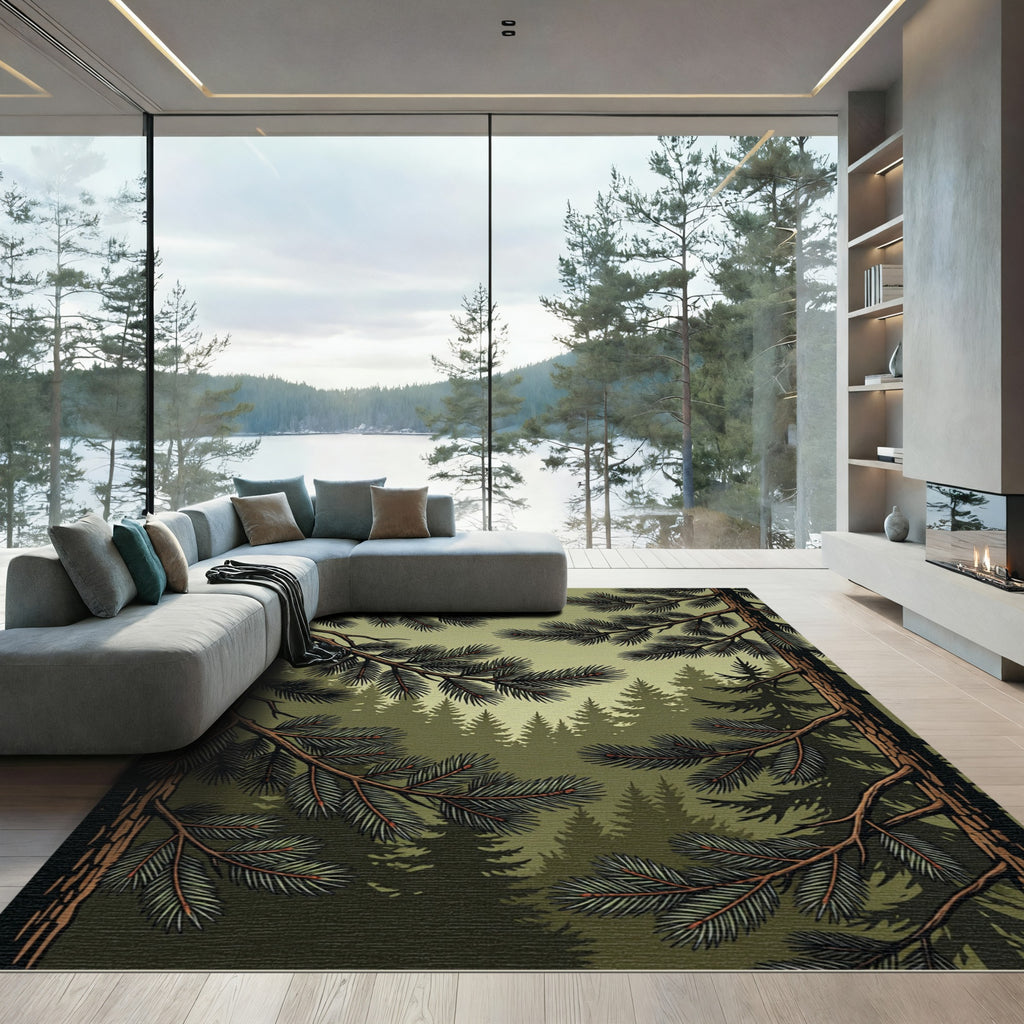 Misty Forest Pine Branch Panorama Rug