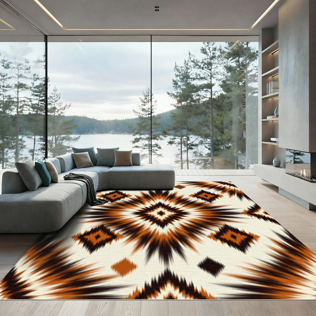 Earthy Burnt Orange Geometric Diamond Ikat Rug