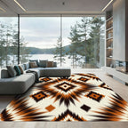 Earthy Burnt Orange Geometric Diamond Ikat Rug