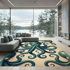 Teal Octopus Nautical Marine Medallion Rug