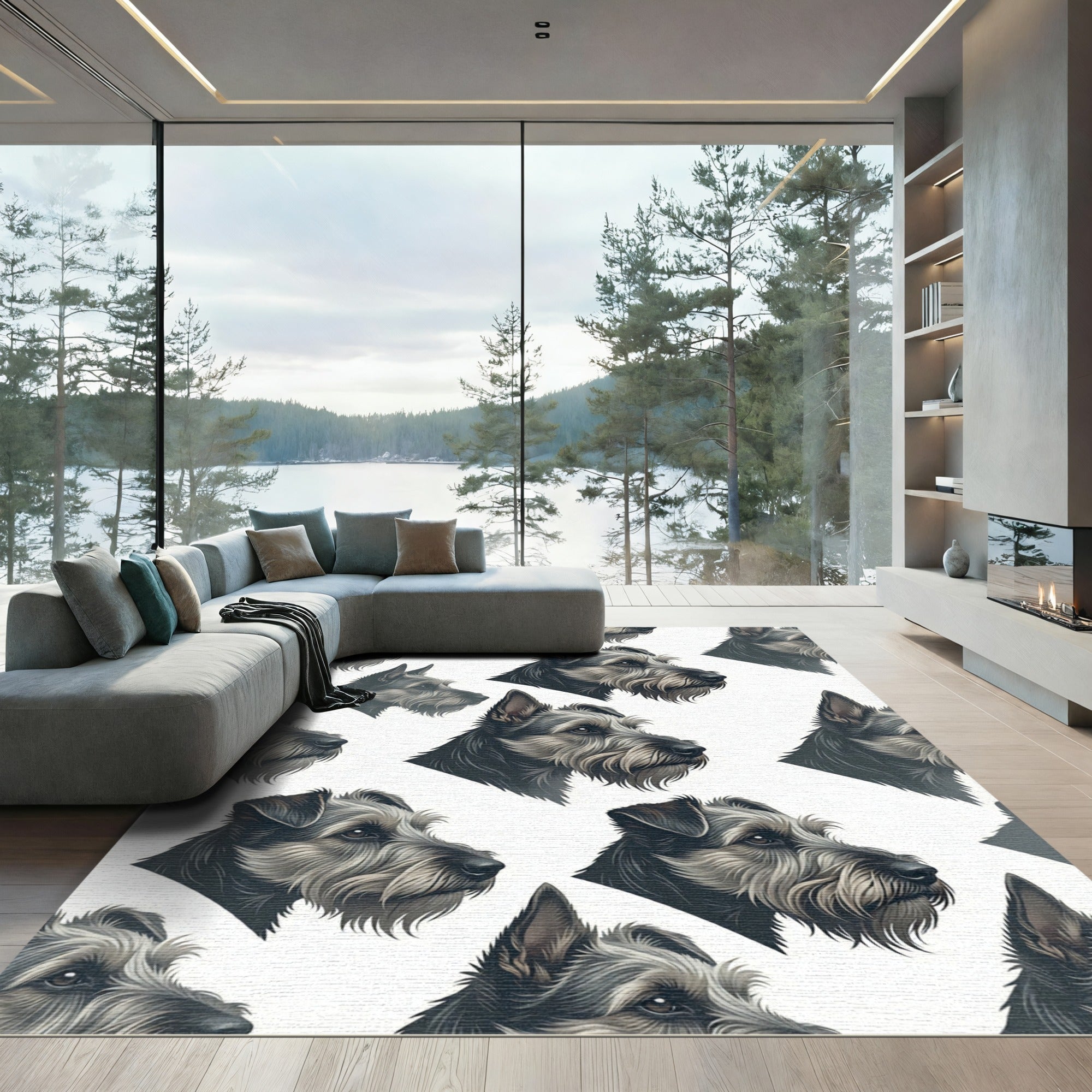 Grey Terrier Portrait Animal Art Rug