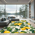 Sunny Lemon Branch Citrus Botanical Illustration Rug