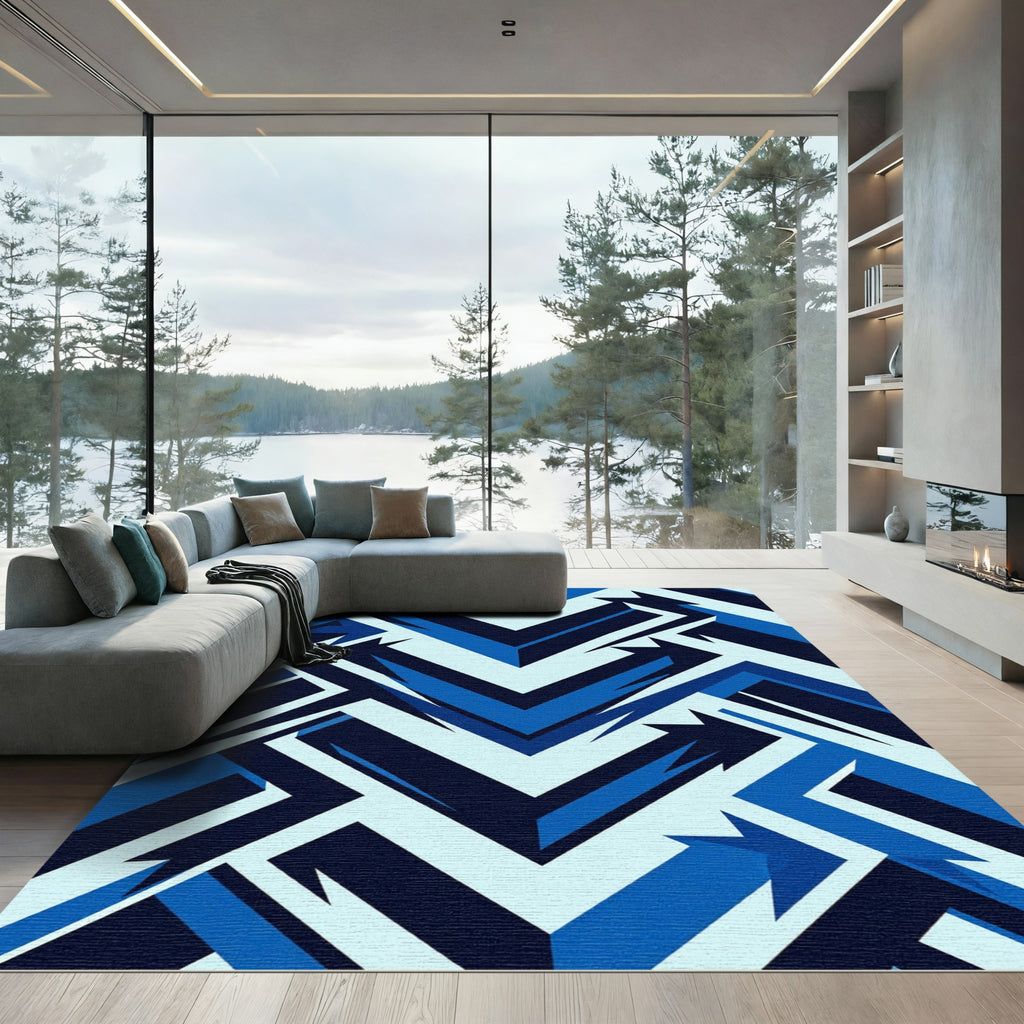 Angular Blue Arrow Chevron Rug