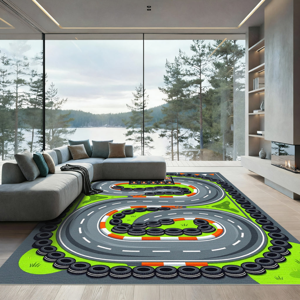 Dynamic Vibrant Formula Racing Track Rug