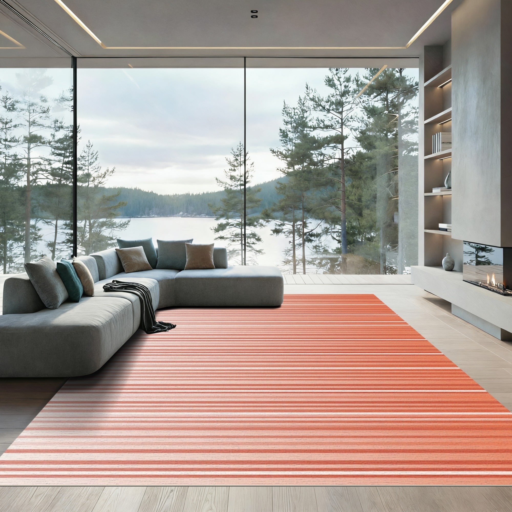 Coral Ombre Horizontal Stripe Rug